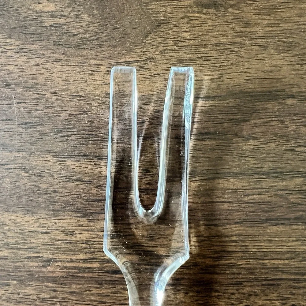 Vintage Pink Glass Salad Serving Fork Spoon Set Ribbed Handles Art Deco Style